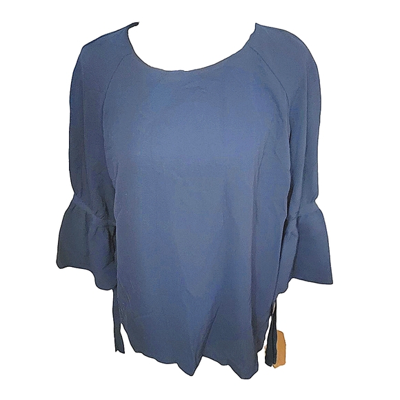 Counterparts Tops - Counterparts Blouse Navy Blue 3/4 bell sleeves w/tie bow Pullover